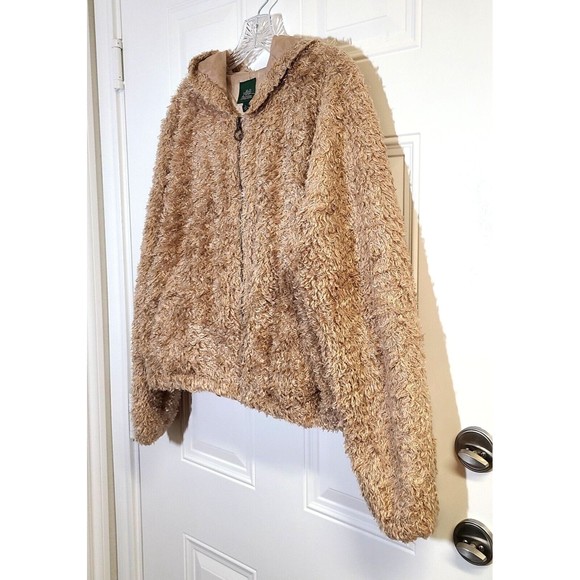 Wild Fable Jacket Teddy Bear Size XL Caramel Bomber Hooded Lined Pockets Zipper - Picture 2 of 12